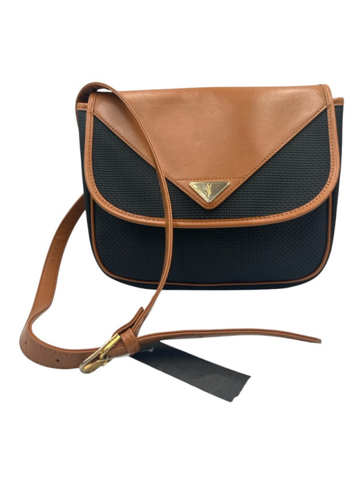 Yves Saint Laurent Brown & Black Coated Canvas & Leather Magnetic Flap Woven Bag Brown & Black / S