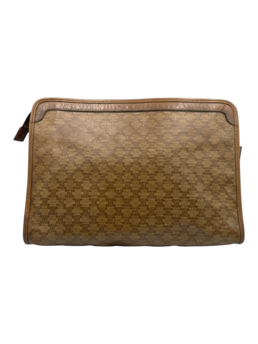 Celine Light Brown & Beige Coated Canvas & Leather Zip Top Triomphe Pouch Bag Light Brown & Beige / XS/S