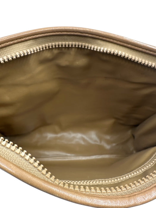 Celine Light Brown & Beige Coated Canvas & Leather Zip Top Triomphe Pouch Bag Light Brown & Beige / XS/S