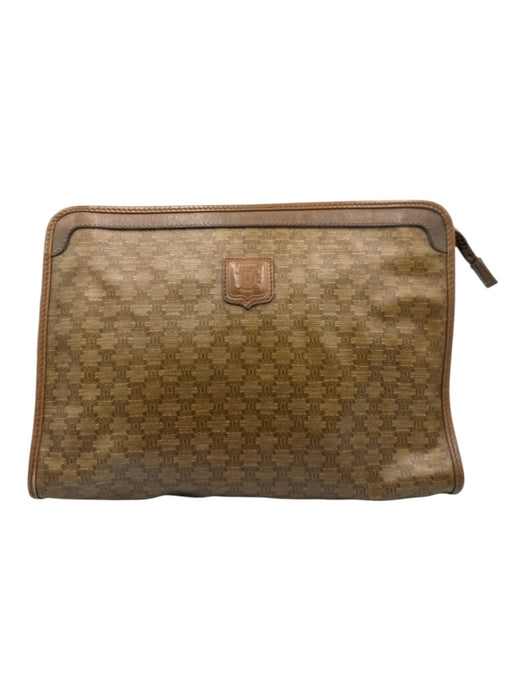 Celine Light Brown & Beige Coated Canvas & Leather Zip Top Triomphe Pouch Bag Light Brown & Beige / XS/S