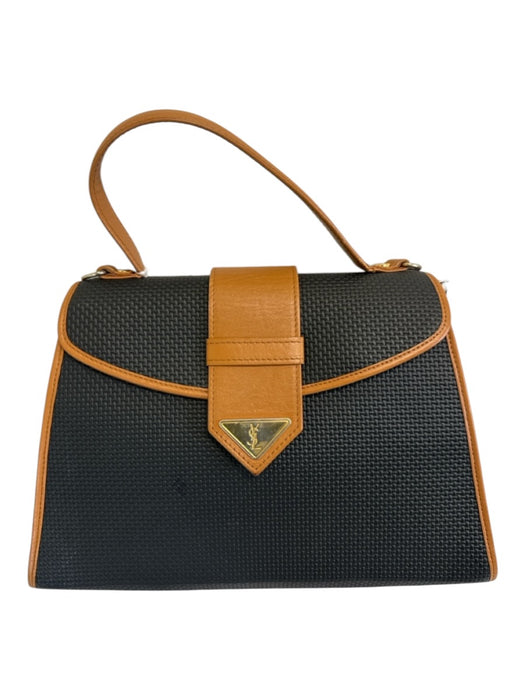 Yves Saint Laurent Black & Brown Coated Canvas & Leather Magnetic Flap Bag Black & Brown / S