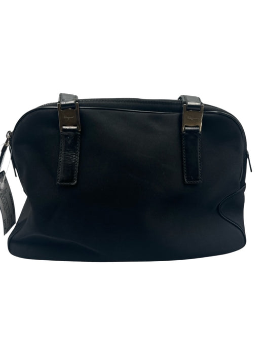 Salvatore Ferragamo Black Canvas & Leather Zip Top Top Handles Hand Bag Black / S