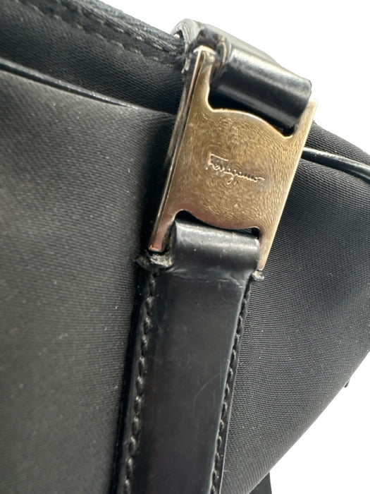 Salvatore Ferragamo Black Canvas & Leather Zip Top Top Handles Hand Bag Black / S