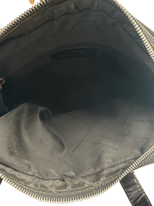 Salvatore Ferragamo Black Canvas & Leather Zip Top Top Handles Hand Bag Black / S