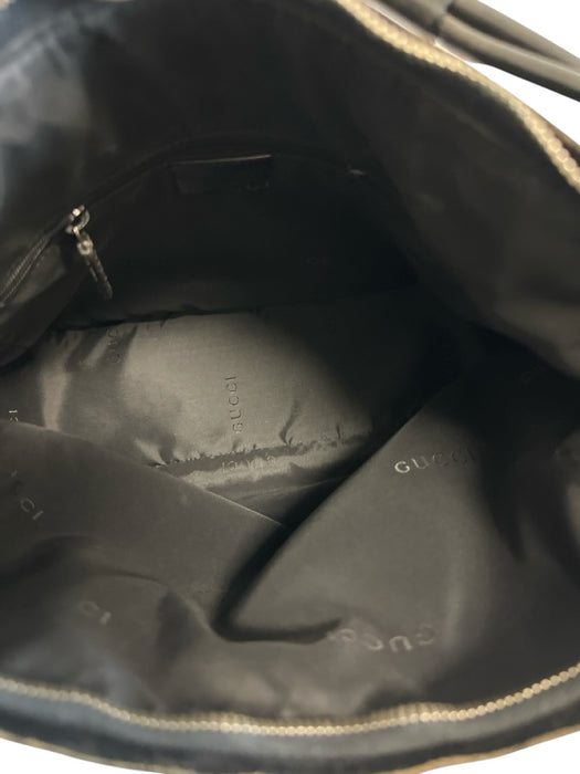 Gucci Black Nylon & Leather Zip Close Shoulder Bag Bag Black / S/M
