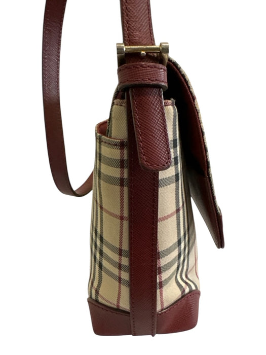 Burberry Beige, Red, Black Canvas & Leather Magnetic Flap Novacheck Plaid Bag Beige, Red, Black / S
