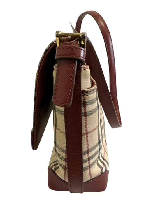 Burberry Beige, Red, Black Canvas & Leather Magnetic Flap Novacheck Plaid Bag Beige, Red, Black / S