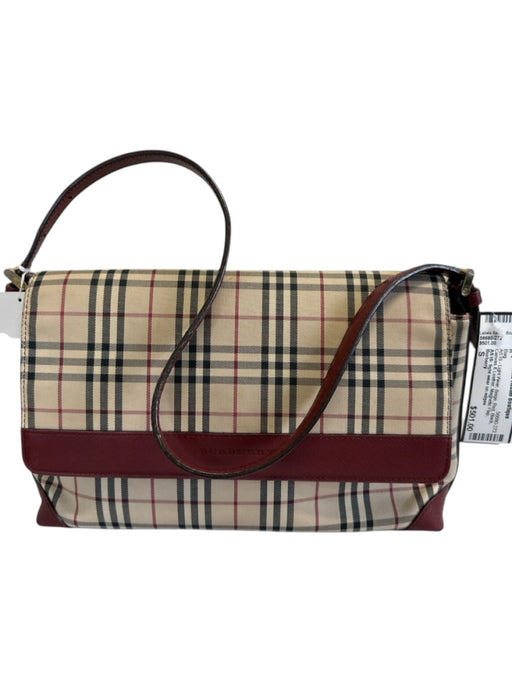 Burberry Beige, Red, Black Canvas & Leather Magnetic Flap Novacheck Plaid Bag Beige, Red, Black / S
