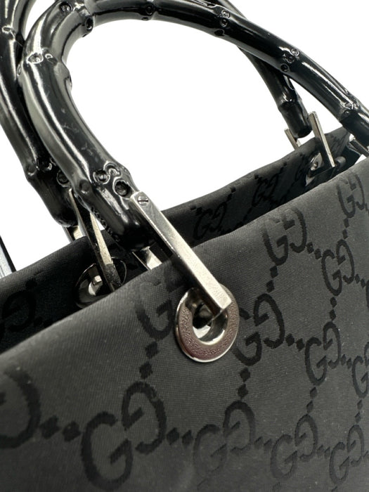 Gucci Black Nylon Jacquard Bamboo Detail hand bag Bag Black / S