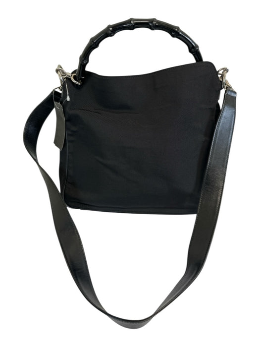 Gucci Black Nylon Bamboo Detail Magnetic Clasp Hand & Shoulder Bag Bag Black / S