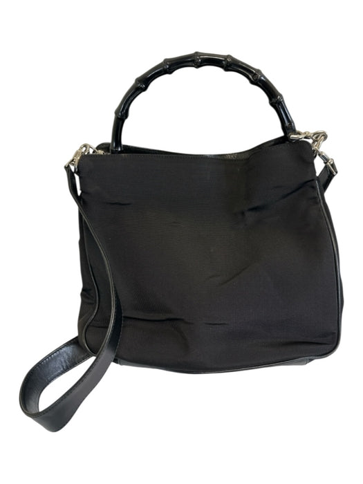 Gucci Black Nylon Bamboo Detail Magnetic Clasp Hand & Shoulder Bag Bag Black / S