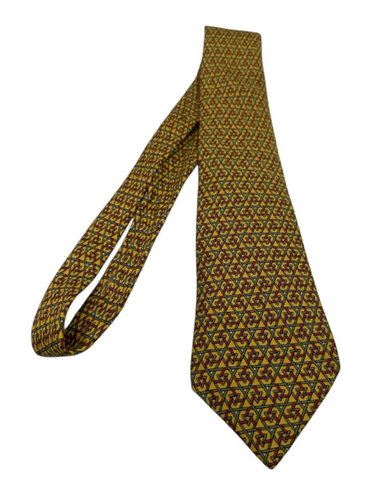 Hermes AS IS - needs repair Yellow & Red Silk Geometric Vintage Tie Yellow & Red