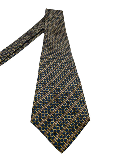 Hermes Vintage Navy & Yellow Silk Abstract Horse Bit Tie Navy & Yellow