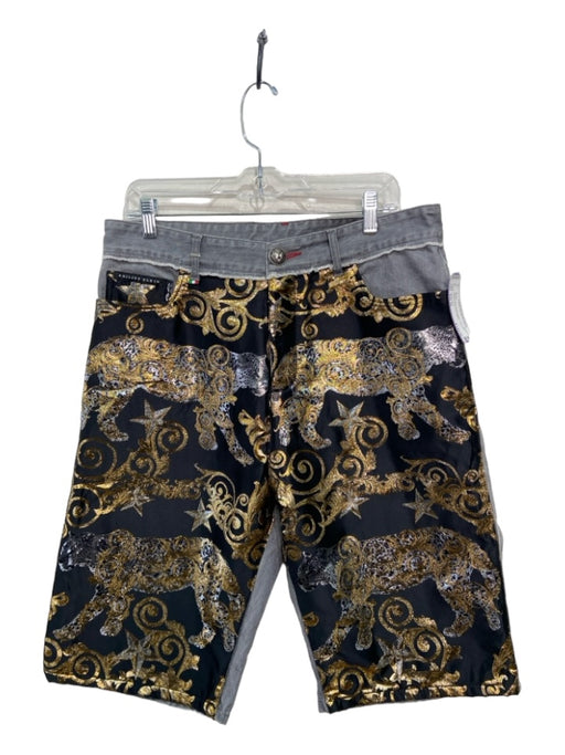 Phillip Plein Size Est 34 black & gold Cotton Blend Abstract Khakis Men's Pants Est 34