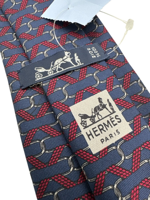 Hermes Vintage Navy & Red Silk Abstract Tie Navy & Red