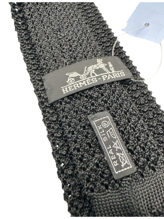 Hermes Vintage Black Knit Crochet Tie Black