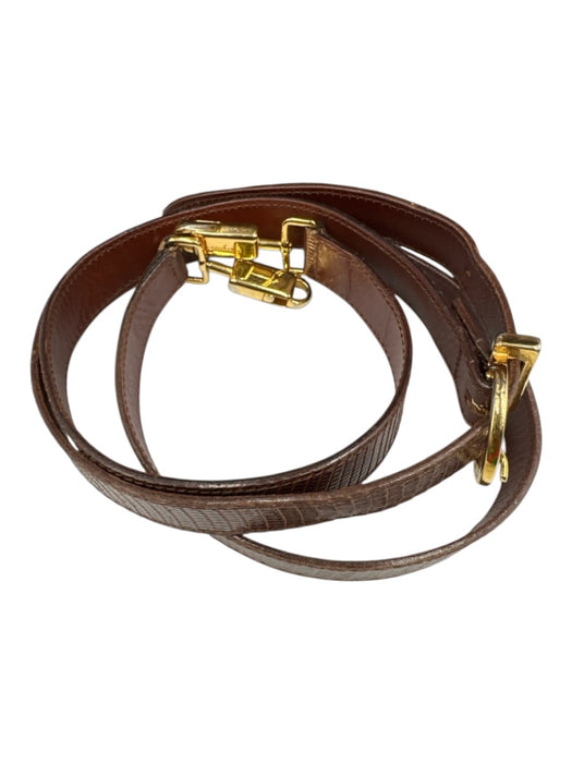 Ferragamo Brown Lizard Leather Gold Hardware Top Handle Crossbody Strap Bag Brown / Small