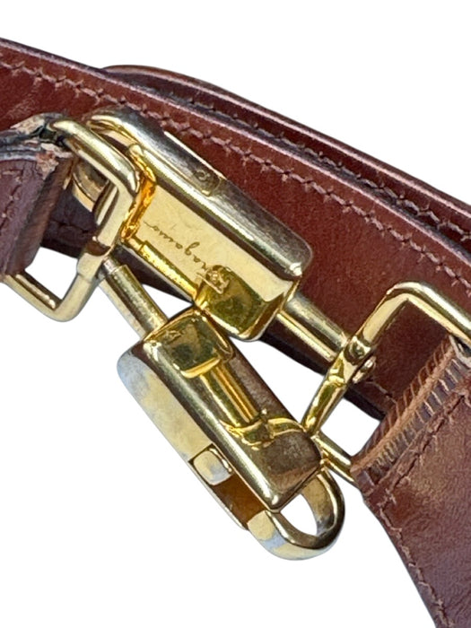Ferragamo Brown Lizard Leather Gold Hardware Top Handle Crossbody Strap Bag Brown / Small