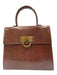 Ferragamo Brown Lizard Leather Gold Hardware Top Handle Crossbody Strap Bag Brown / Small