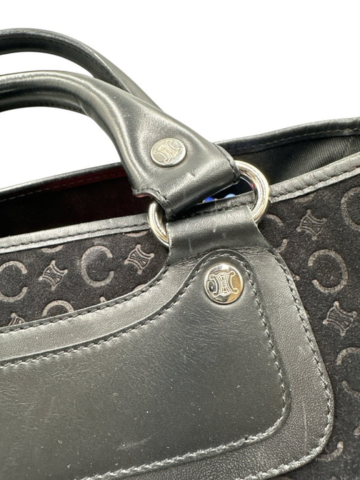 Celine Black Suede Embossed SHW Handle Vintage Bag Black / Medium