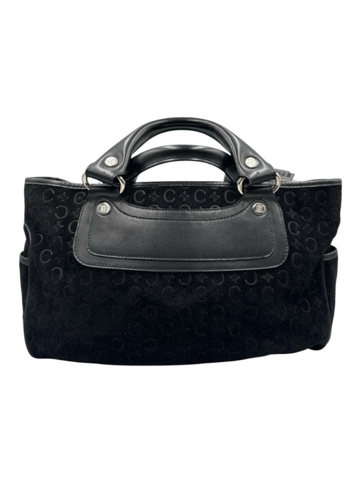 Celine Black Suede Embossed SHW Handle Vintage Bag Black / Medium