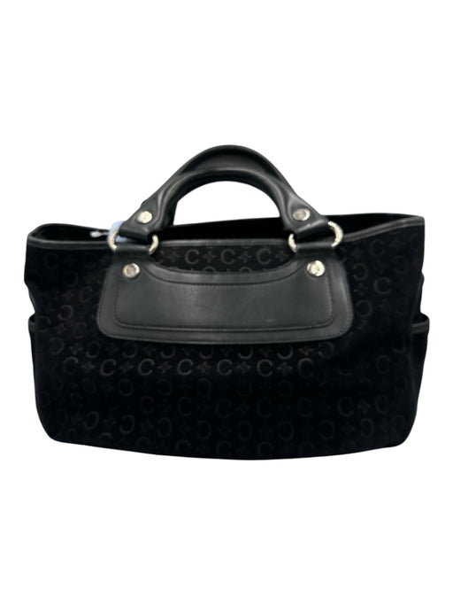 Celine Black Suede Embossed SHW Handle Vintage Bag Black / Medium