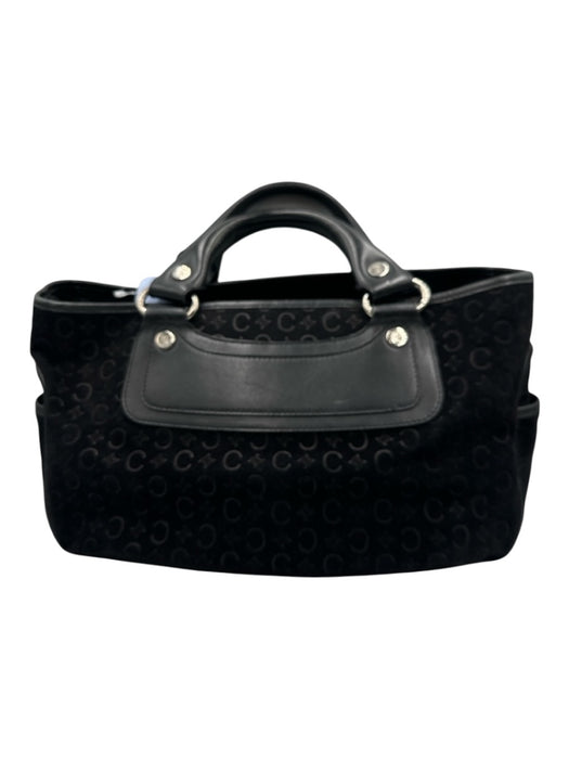 Celine Black Suede Embossed SHW Handle Vintage Bag Black / Medium