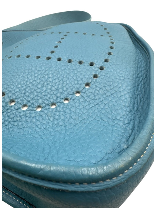 Hermes Blue Leather Clemence Perforated Saddle Certified by Entrupy Bag Blue / S/M