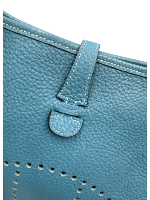 Hermes Blue Leather Clemence Perforated Saddle Certified by Entrupy Bag Blue / S/M