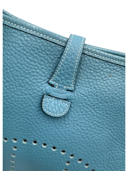 Hermes Blue Leather Clemence Perforated Saddle Certified by Entrupy Bag Blue / S/M