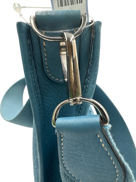 Hermes Blue Leather Clemence Perforated Saddle Certified by Entrupy Bag Blue / S/M