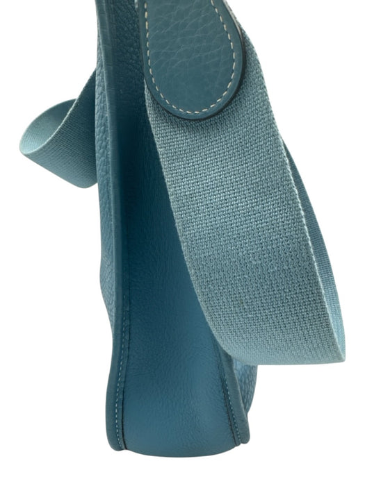 Hermes Blue Leather Clemence Perforated Saddle Certified by Entrupy Bag Blue / S/M