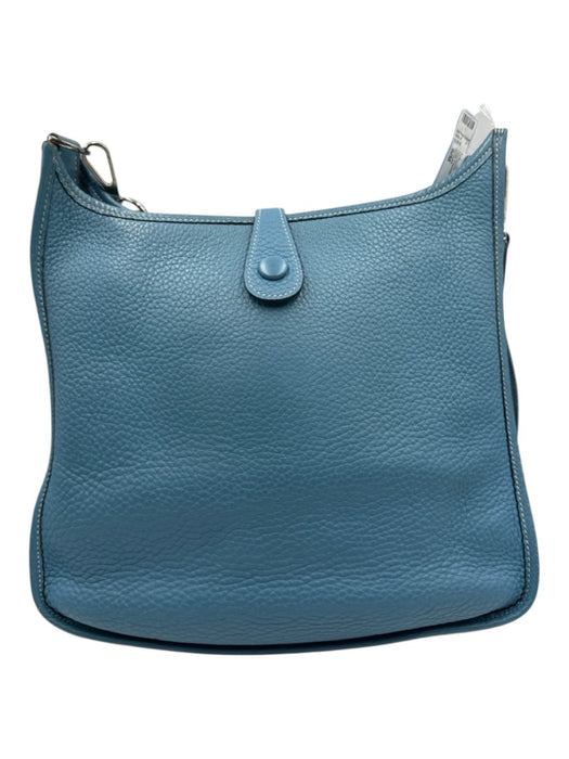 Hermes Blue Leather Clemence Perforated Saddle Certified by Entrupy Bag Blue / S/M