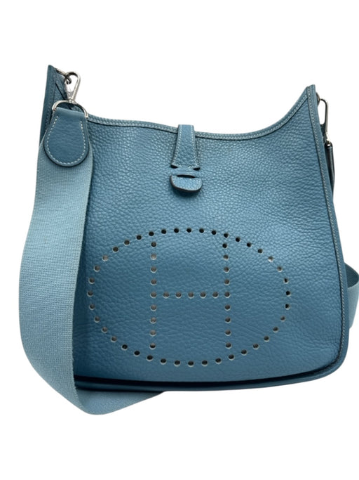 Hermes Blue Leather Clemence Perforated Saddle Certified by Entrupy Bag Blue / S/M