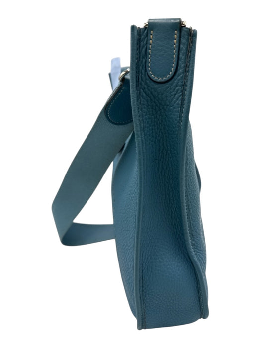 Hermes Blue Leather Clemence Perforated Saddle Certified by Entrupy Bag Blue / S/M