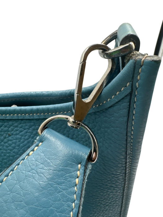 Hermes Blue Leather Clemence Perforated Saddle Certified by Entrupy Bag Blue / S/M