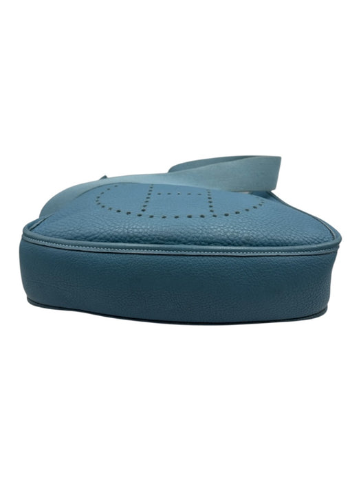 Hermes Blue Leather Clemence Perforated Saddle Certified by Entrupy Bag Blue / S/M