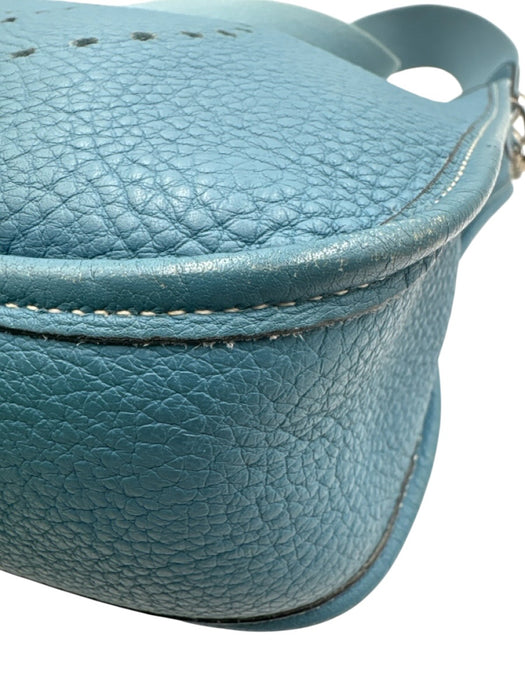 Hermes Blue Leather Clemence Perforated Saddle Certified by Entrupy Bag Blue / S/M
