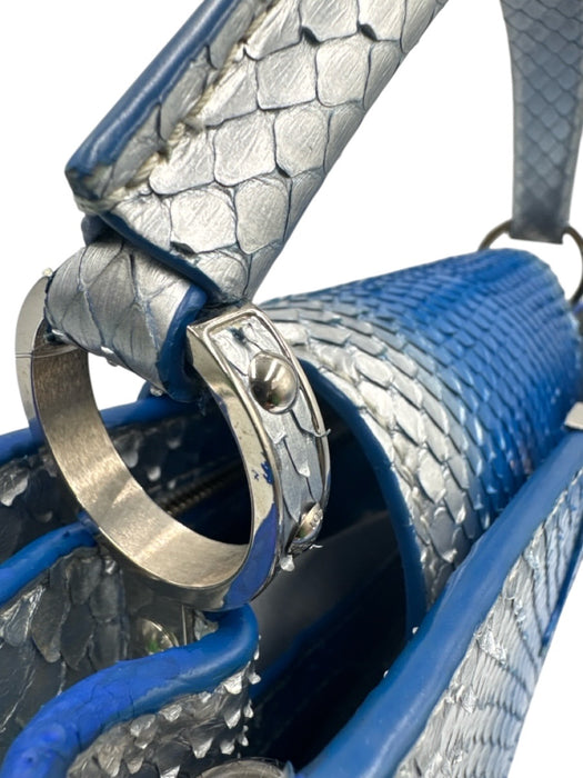 Louis Vuitton Blue & Silver Leather Python Ombre Top Handle Bag Blue & Silver / Small