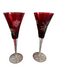 Waterford Red & Clear Crystal Snow Flake Champagne Set Of 2 Glasses Red & Clear