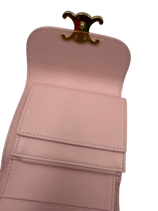 Celine Baby Pink Leather Lizard Gold Hardware Bifold Compact Wallets Baby Pink