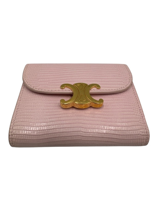 Celine Baby Pink Leather Lizard Gold Hardware Bifold Compact Wallets Baby Pink