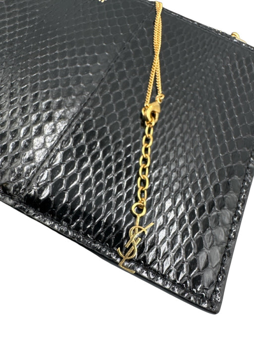Saint Laurent Black Leather Lizard Gold Chain Wallet on a Chain Clutch Wallets Black