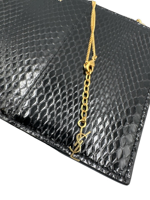 Saint Laurent Black Leather Lizard Gold Chain Wallet on a Chain Clutch Wallets Black