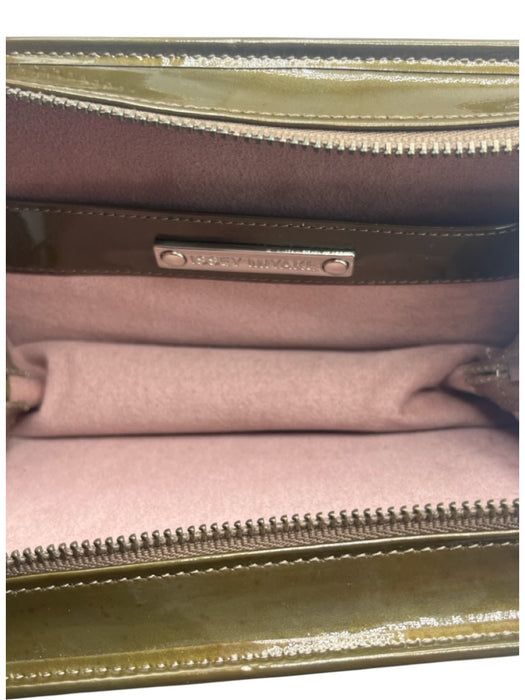 Issey Miyake Olive Patent Leather Metallic Zipper Vintage Makeup Bag Other Olive