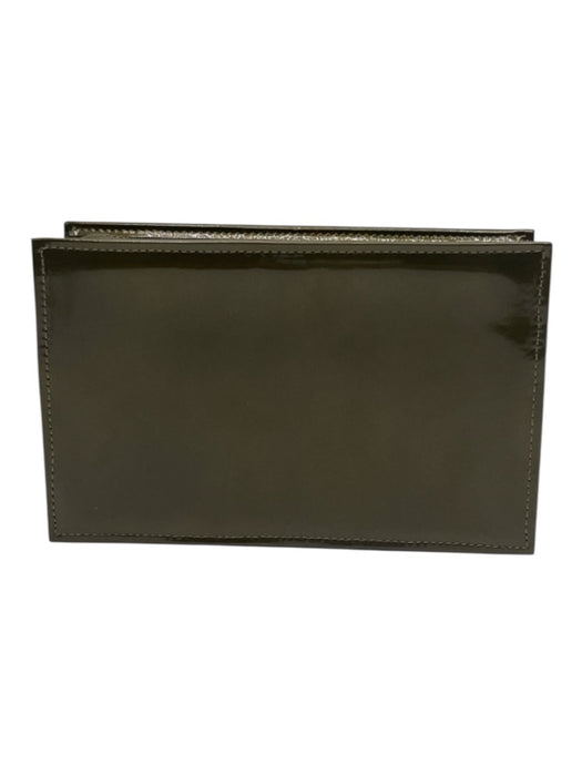 Issey Miyake Olive Patent Leather Metallic Zipper Vintage Makeup Bag Other Olive
