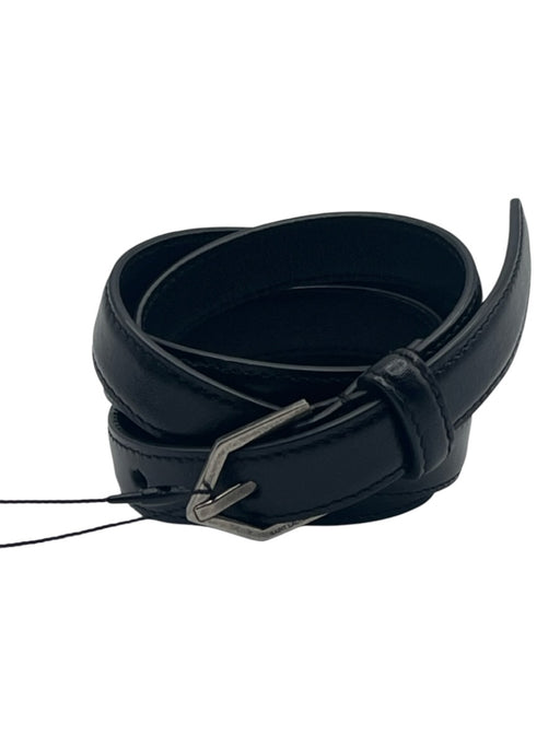 Saint Laurent Black Leather Skinny SHW Belts Black / 90