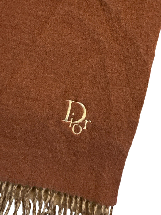 Christian Dior AS IS - Minor Hole Beige Wool & Cashmere Blend logo Fringe Scarf Beige