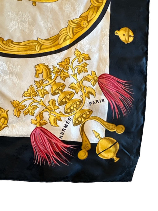 Hermes Black, Cream, Yellow & Green Silk Abstract Vintage scarf Black, Cream, Yellow & Green / 90 cm