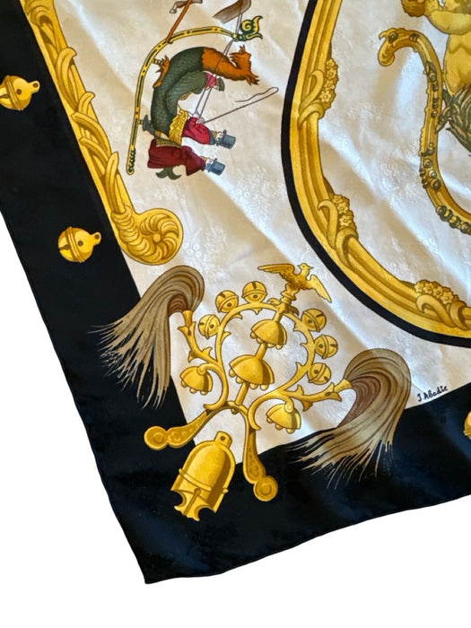 Hermes Black, Cream, Yellow & Green Silk Abstract Vintage scarf Black, Cream, Yellow & Green / 90 cm